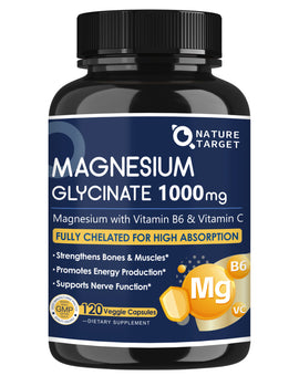 Magnesium Glycinate 1000mg with Vitamin B6 1.7mg & Vitamin C 25mg, Vcaps, 120 Vcaps