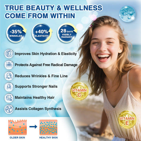 Marine Collagen Peptides Powder, Type I & III + Hyaluronic Acid + Probiotics + Vitamin C & E, Unflavored, 50 Servings
