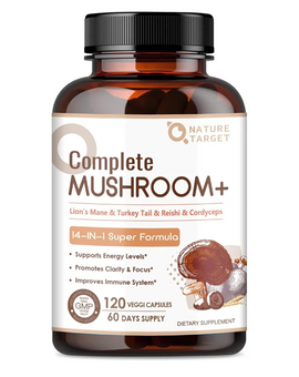 14-in-1 Mushroom Complex, Lion's Mane 500mg, 10:1 Fruiting Body Extract with Black Pepper, Vcaps, 120ct