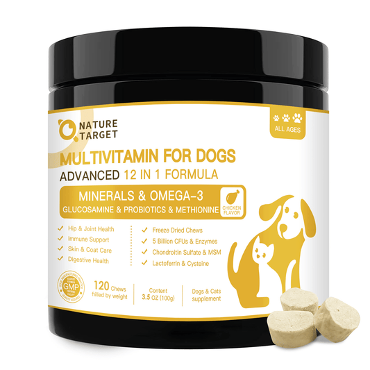 Dog Multivitamin with Probiotics and Glucosamine for Joint, Skin and Digestive Health, 120 Freeze-Dried Chews