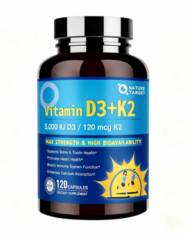 Vitamin D3 5,000 IU + K2 MK-7 120mcg with Magnesium & Calcium, Vcaps, 120 Vcaps