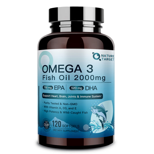 Omega 3 Fish Oil 2000mg with Vitamins D3 E A, EPA DHA, 120 Softgels for Heart Brain Immune Health