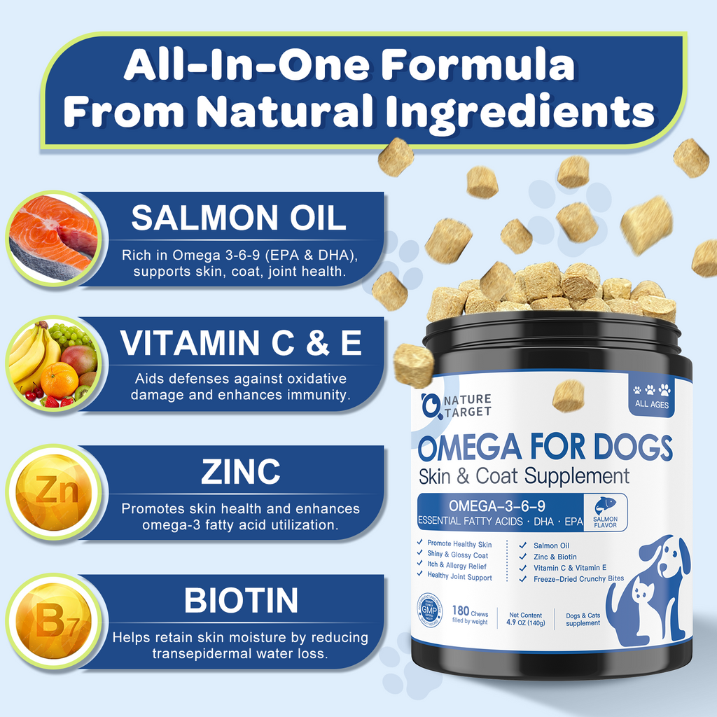 Dogs & Cat Probiotics with Omega 3 Fish Oil EPA & DHA Fatty Acids, 180 Tablets