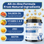 Dogs & Cat Probiotics with Omega 3 Fish Oil EPA & DHA Fatty Acids, 180 Tablets