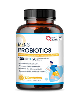 Men's Probiotics 100B CFUs, 20 Strains + Saw Palmetto 200mg + Organic Prebiotics 200mg + Amino Acids 200mg, 90 Vcaps