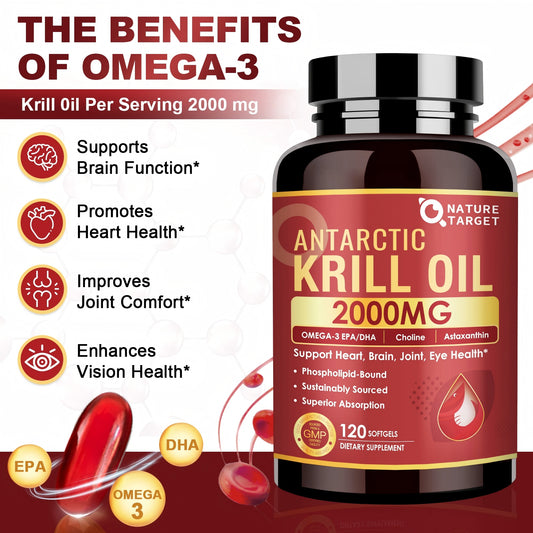 Antarctic Krill Oil 2000mg with Omega-3 630mg (EPA 360mg + DHA 270mg), Astaxanthin 800mcg & Choline 112mg, 120 Softgels