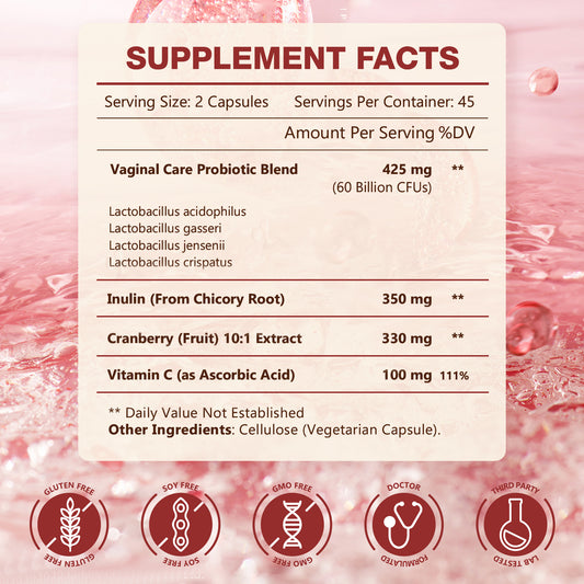 Women's Probiotics 60B CFUs with Inulin, Cranberry & Vitamin C, 90 Vcaps
