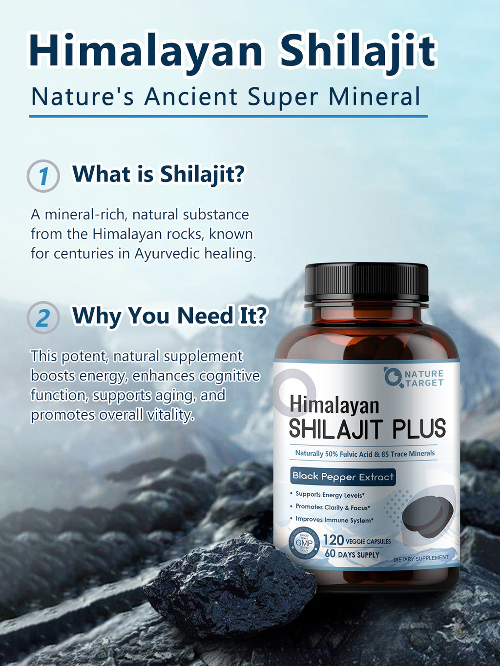 Shilajit Capsules Rich in Trace Minerals, Energy Boost