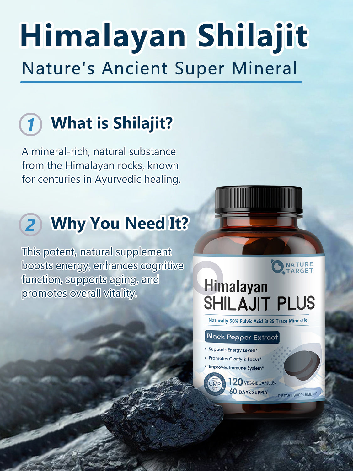 Shilajit Capsules Rich in Trace Minerals, Energy Boost