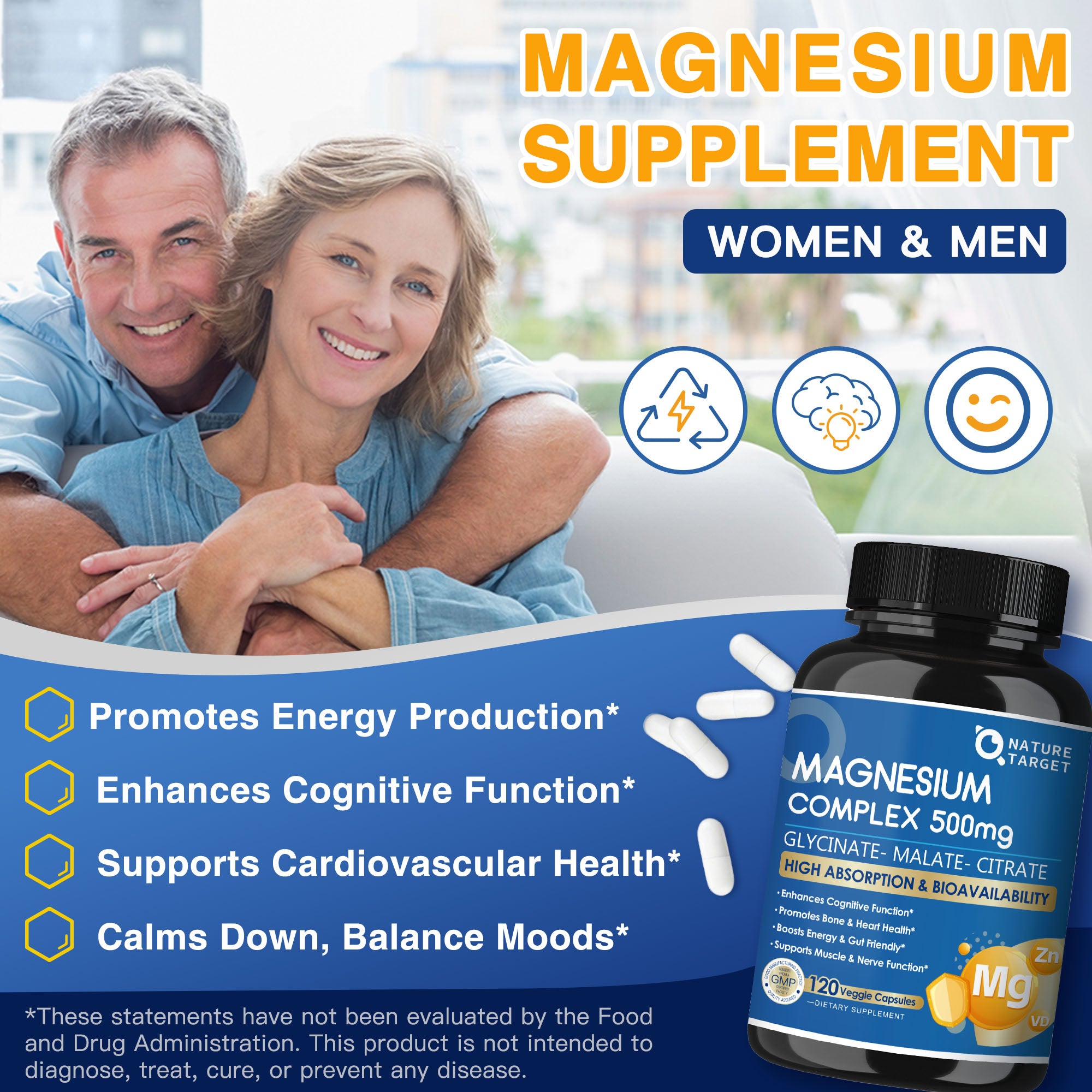 Triple Magnesium 500mg + Zinc & D3 | Muscle & Sleep | 120 Vcaps
