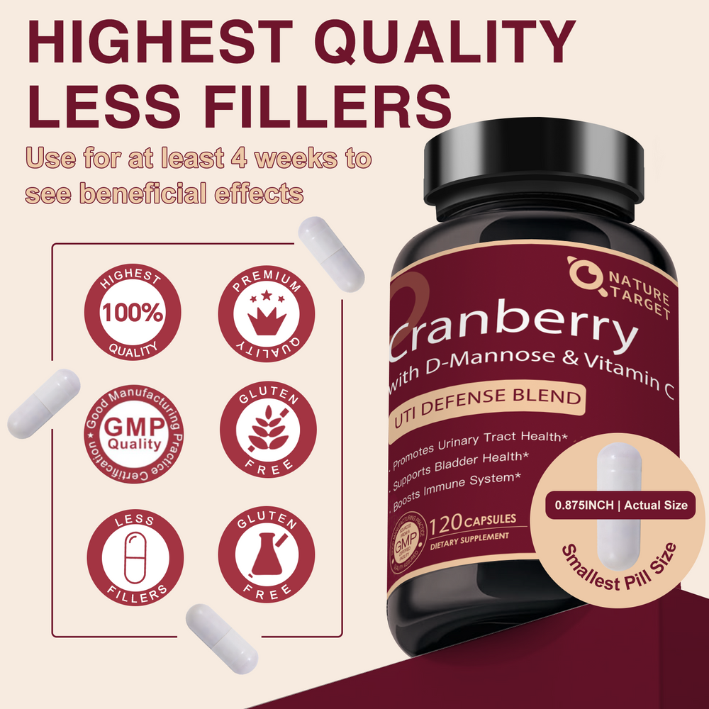 D Berry Cranberry 16800mg + D-Mannose 500mg | UTI Support | 120 Vcaps – Nature ...
