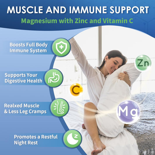 Magnesium Glycinate 500mg with Zinc 11mg, Vitamin D3 20mcg, C & B6, Vcaps, 120ct