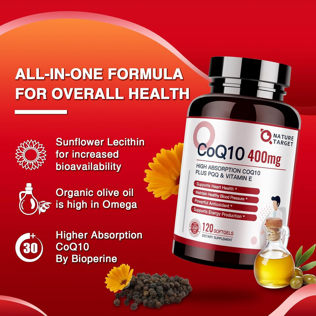 CoQ10 + PQQ + Vitamin E, 400mg, 120 Softgels