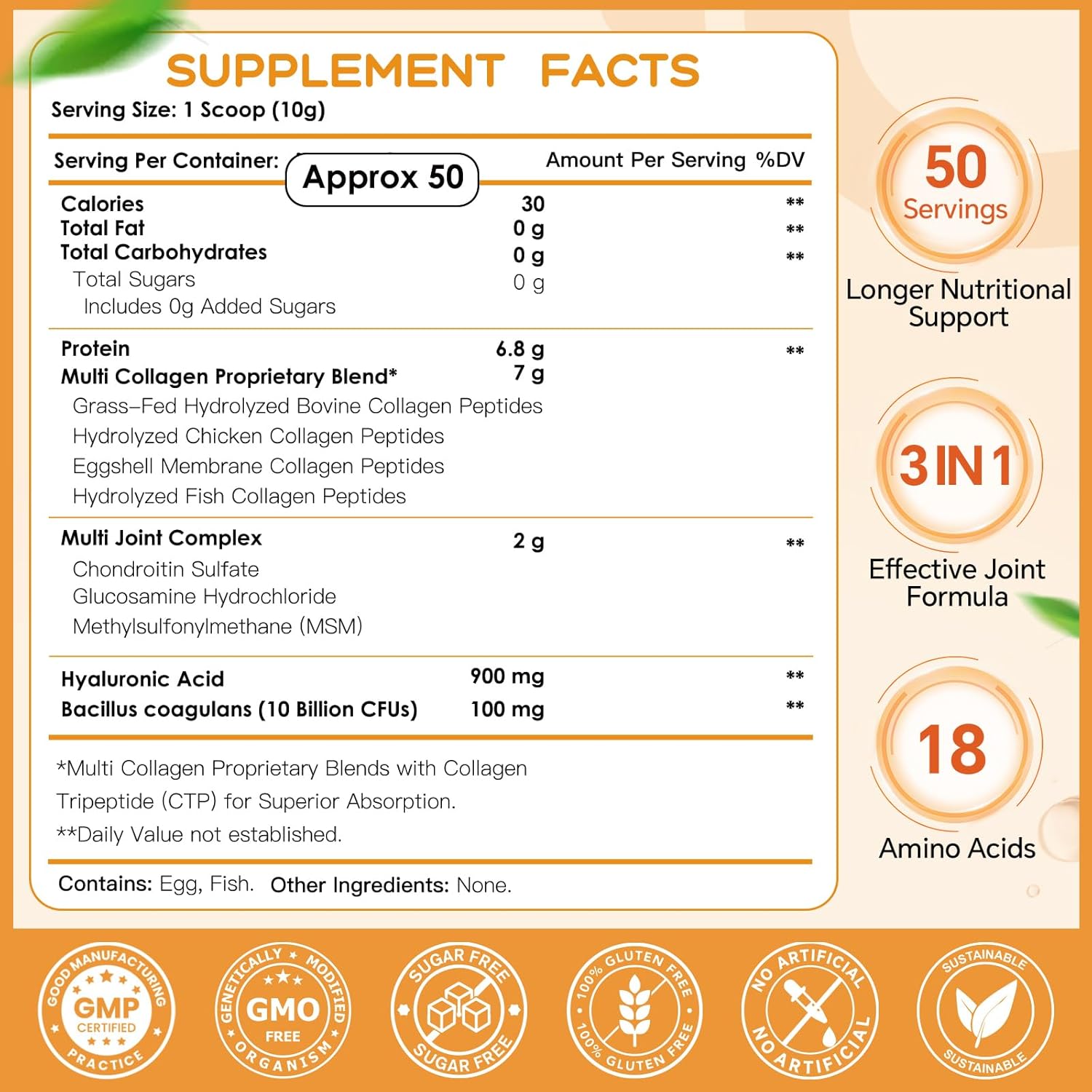 Ingredients information of NATURE TARGET Multi Collagen Peptides Powder.