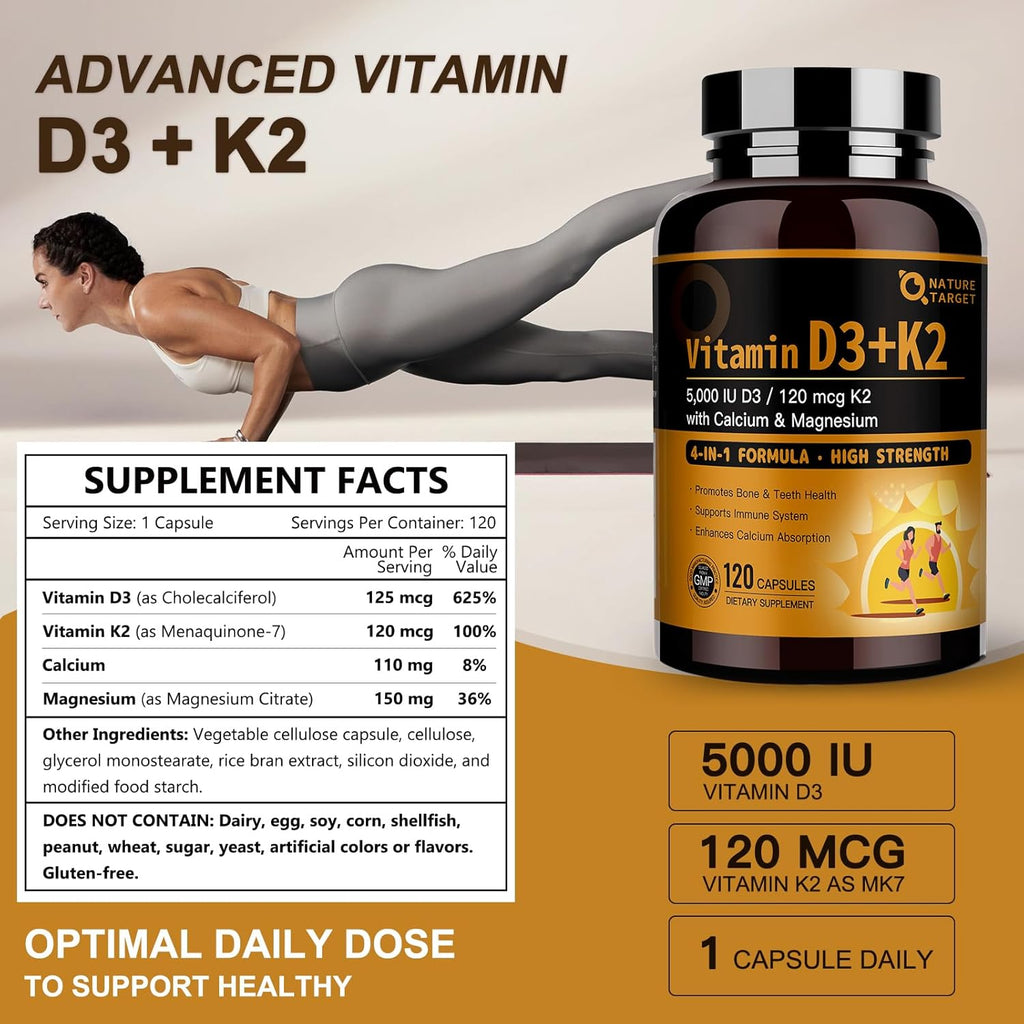 Nature Target Vitamin D3 K2 Capsules Supplement Ingredients Information