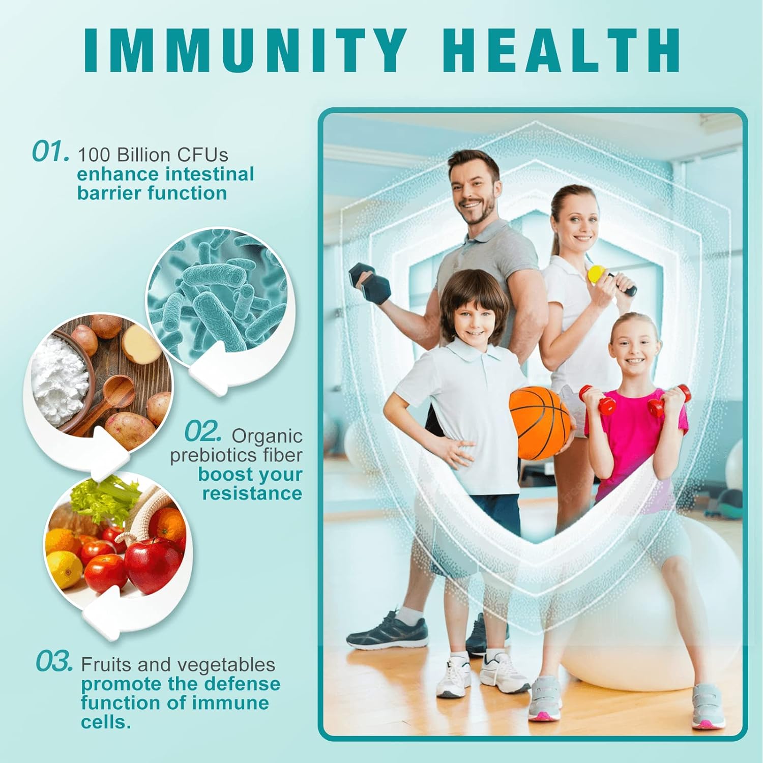 Probiotics benefit immune health.