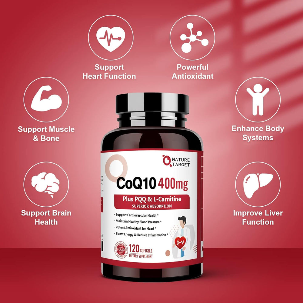 CoQ10 Dietary Supplement 400mg, 120 Count with PQQ Nature Target CoQ10 Dietary Supplement 400mg, 120 Count with PQQ Nature Target