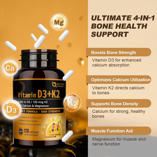 Vitamin D3 K2 with Calcium & Magnesium supports bone health.