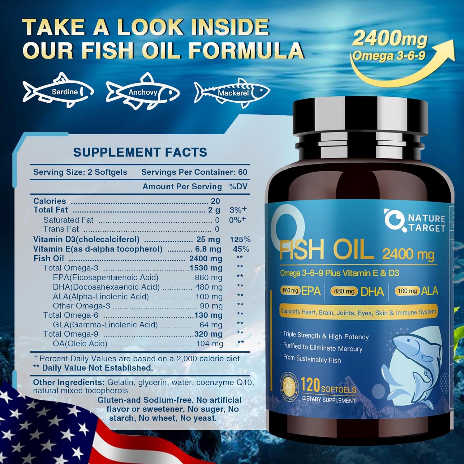 Fish Oil Supplements Softgels with Vitamin D3