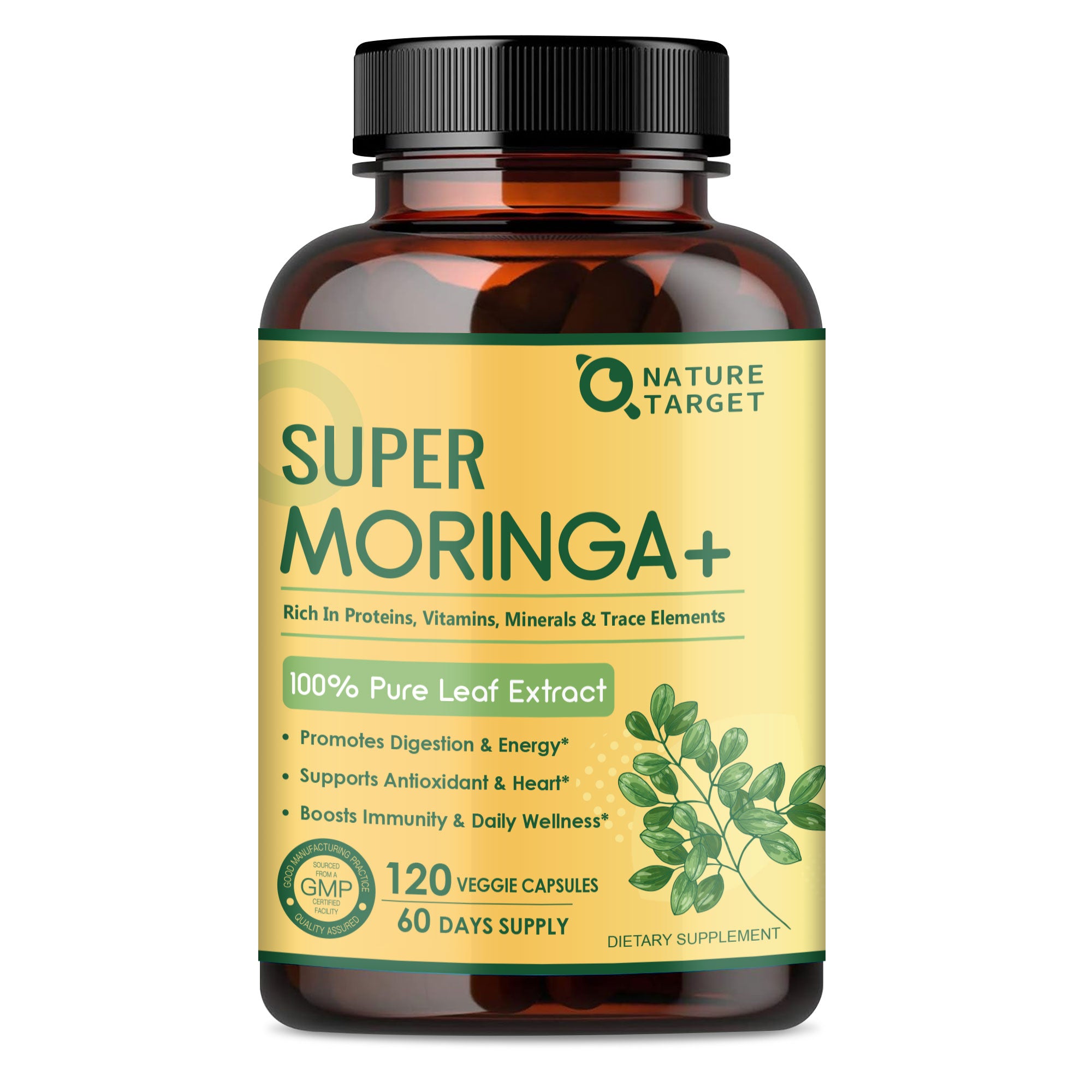 Moringa Capsules, from Pure Moringa Leaves, for Immune, Daily Wellness Supplement