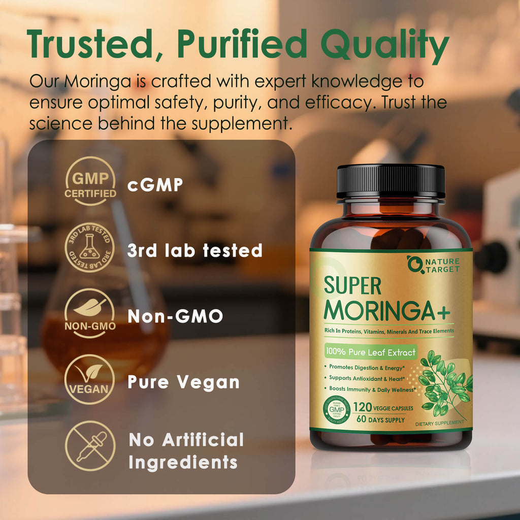 Moringa Capsules, from Pure Moringa Leaves, for Immune, Daily Wellness Supplement