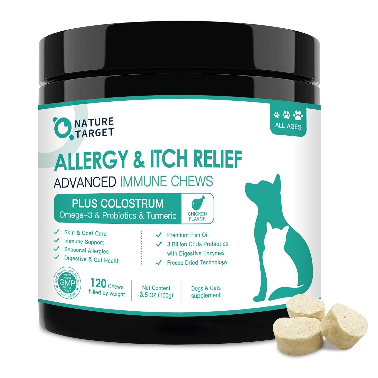 Dog & Cat Allergy Relief Chews, Colostrum + Quercetin + Probiotics 3B ...