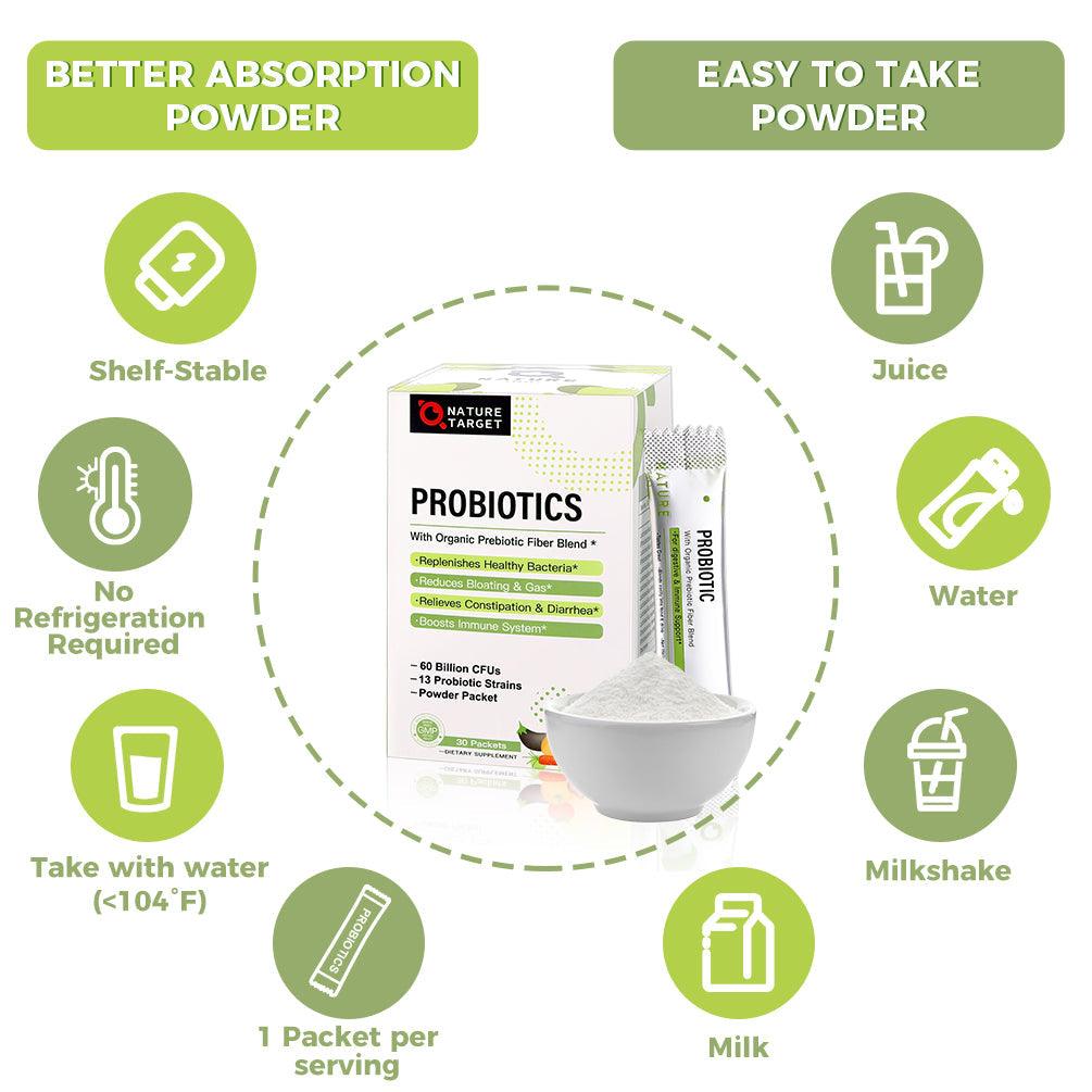 NATURE TARGET Probiotics Powder for Women-Men-Kids Gluten Free 30 Packets Nature Target