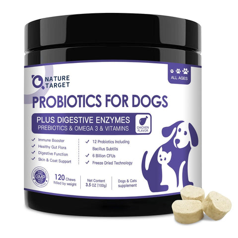 Probiotics + Prebiotics + Digestive Enzymes + Omega 3 for Pet Dogs, Reduce Diarrhea Flatulence