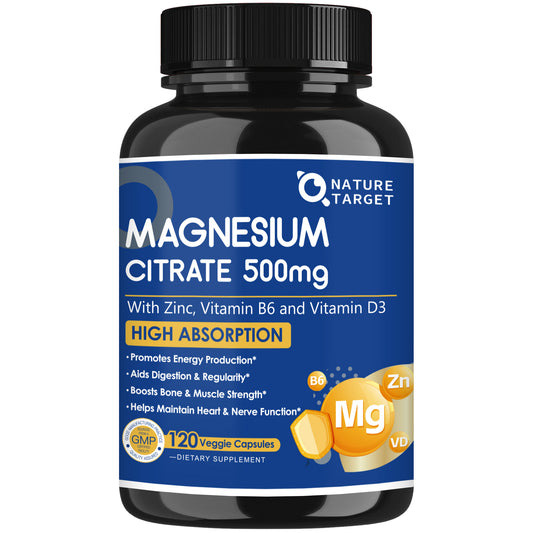 Magnesium Citrate 500mg with Zinc Vitamin D Supports Muscle Nerve Bone Heart Health 120 Veg Caps