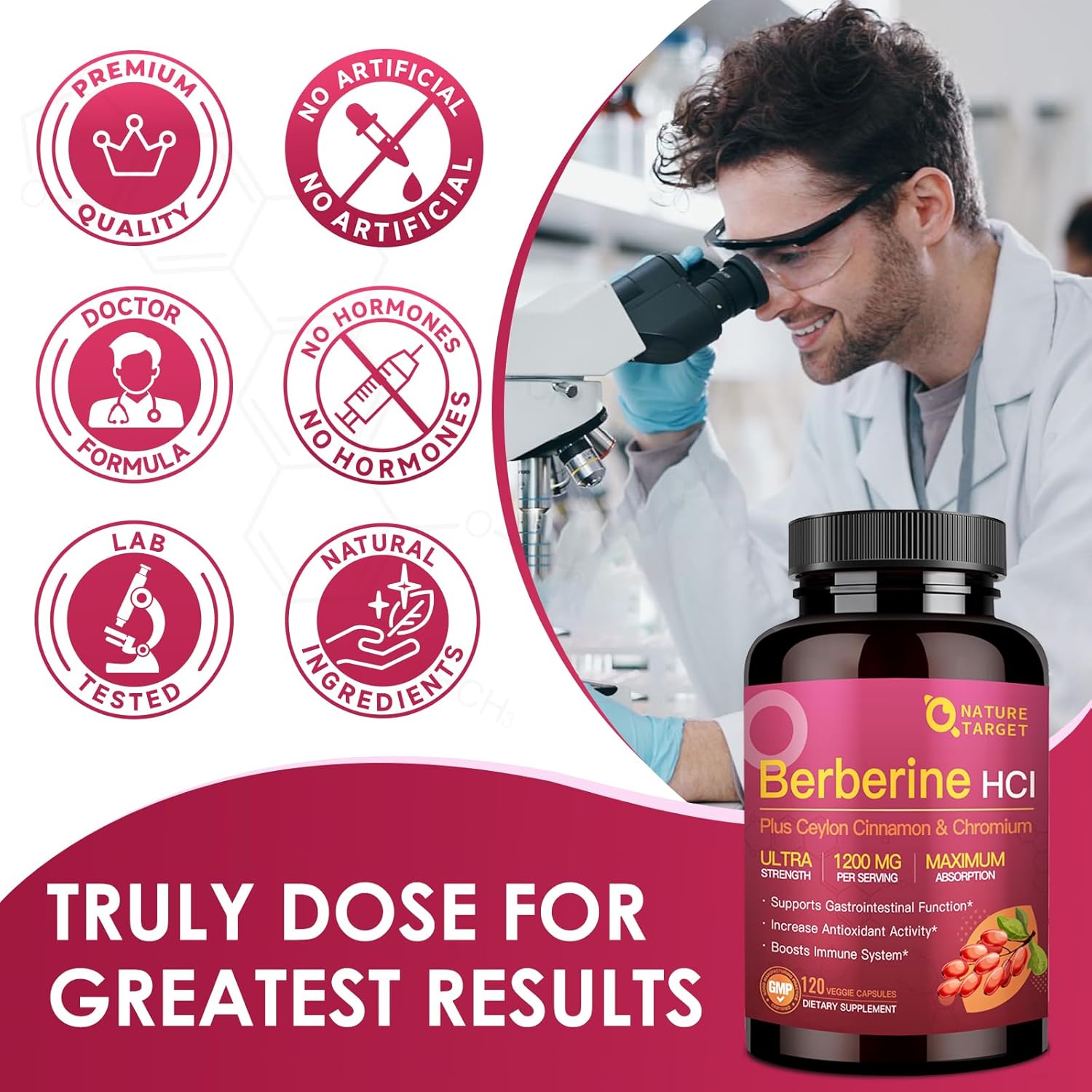 Berberine HCl Supplement 1200mg with Ceylon Cinnamon, Chromium