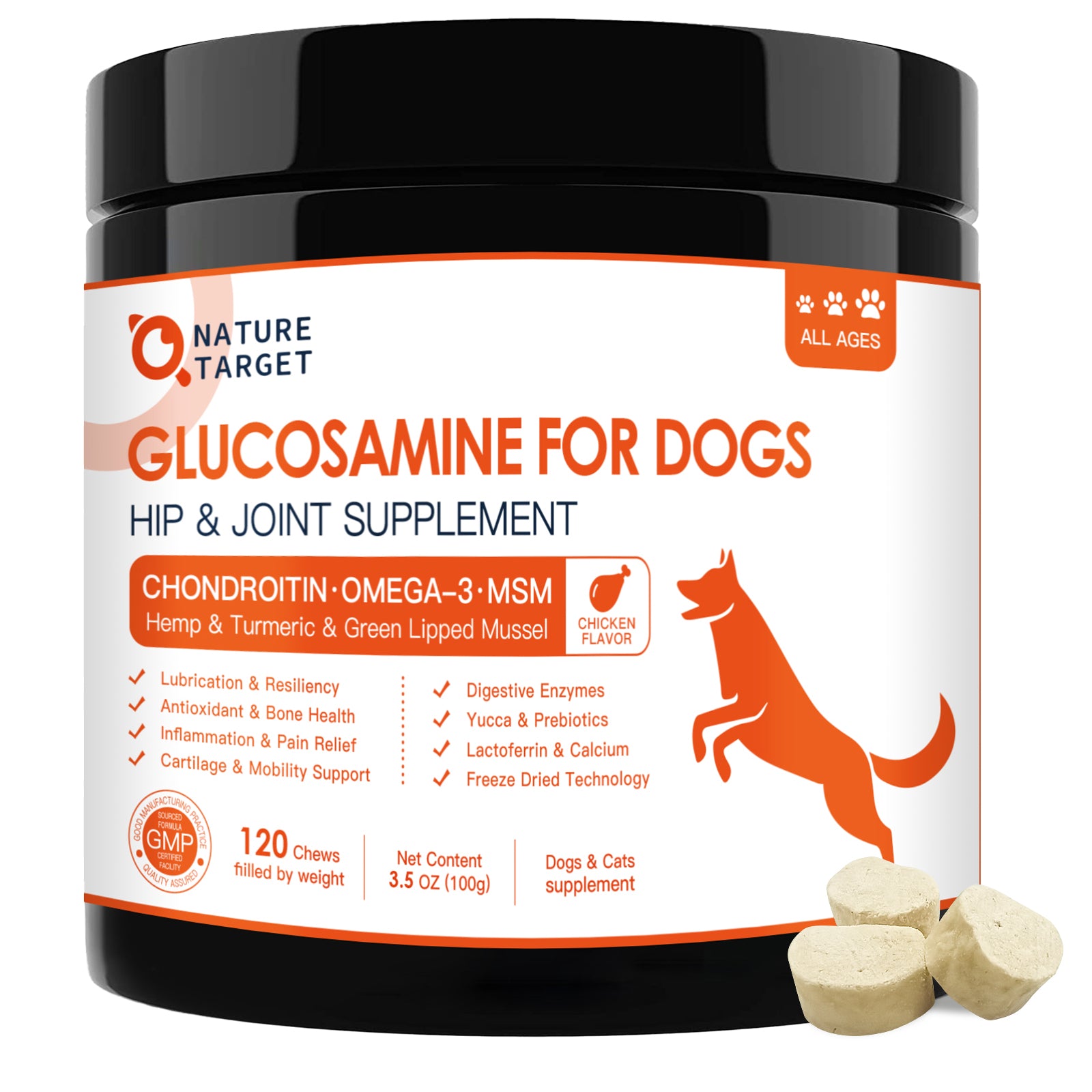 Glucosamine Chews for Dog & Cat, with Skin, Coat, Digestive and Immune
