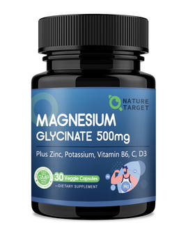Magnesium Glycinate 500mg with Zinc 11mg, Vitamin D3 20mcg, C & B6, Vcaps, 30ct