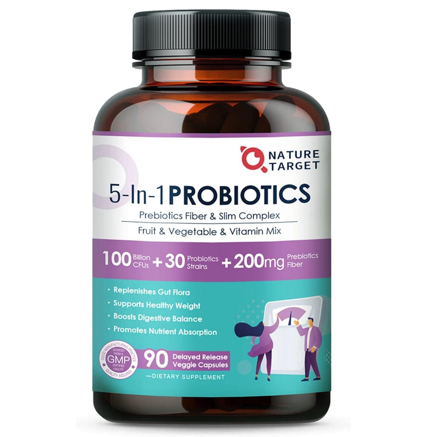 NATURE TARGET Probiotics for Women-Men-Kids Digestive Health 90 Veggie Capsules - Nature Target