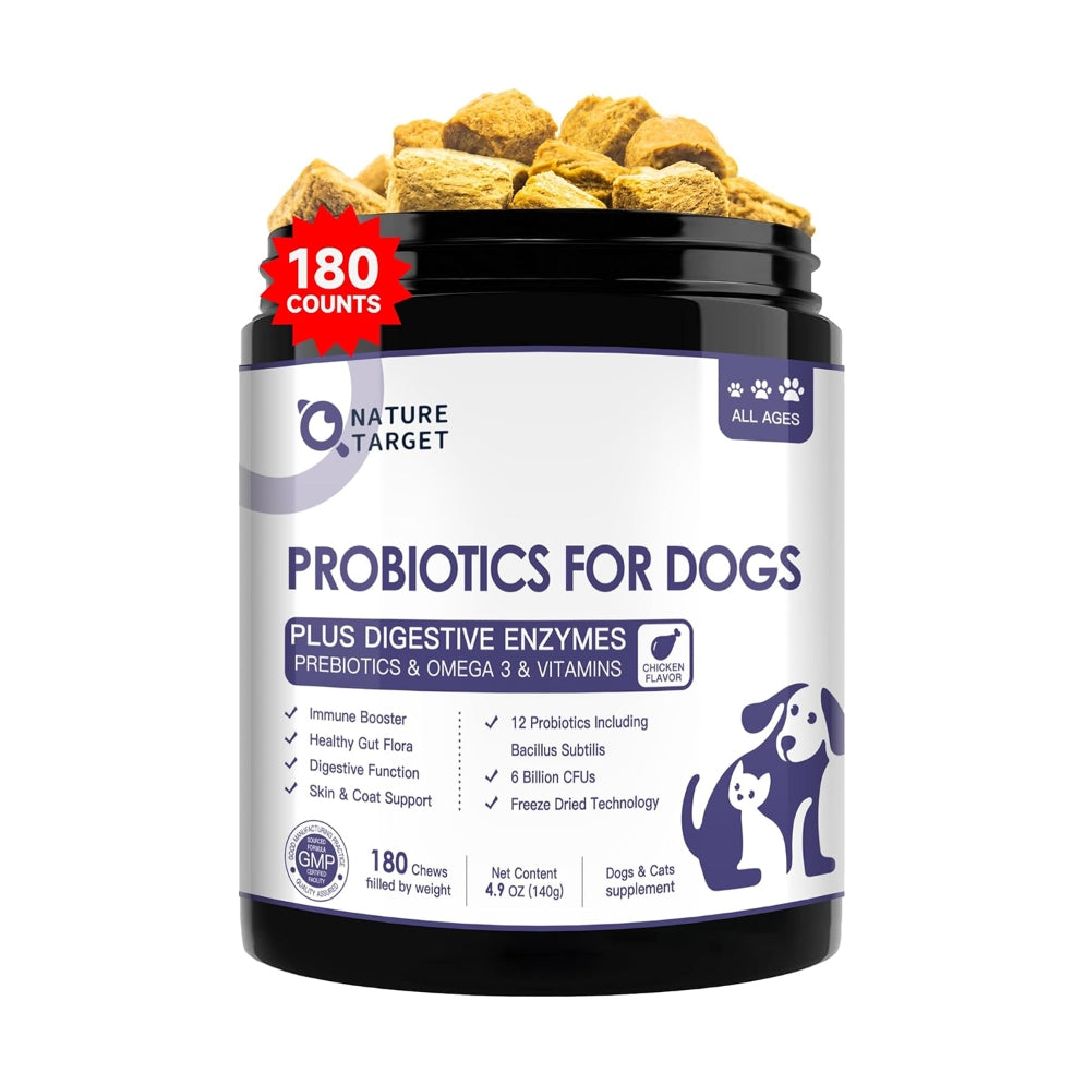 Probiotics for Dogs Cats 6 Billion CFUs Freeze Dried with Prebiotics and Enzymes